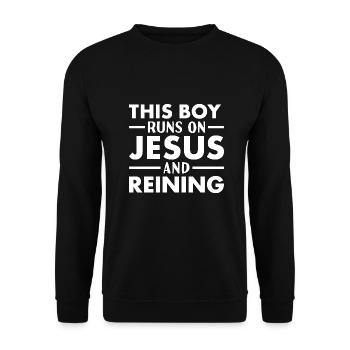Reiner This Boy Runs On Jesus Reining - Unisex Sweatshirt - black - Front - Alina (178cm) & Michal (187cm)