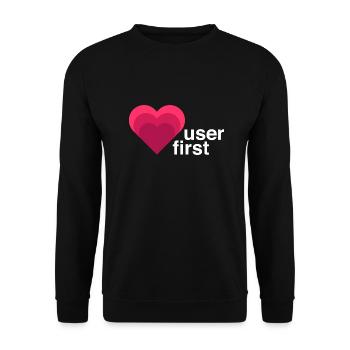 UX Designer T-Shirt, User first, Rosa - Unisex Pullover - Schwarz - Vorne - Alina (178cm) & Michal (187cm)