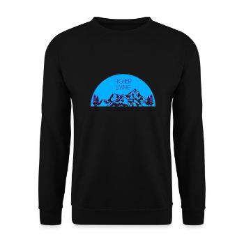 Higher Living Mountain Kid Bergleben Alpen - Unisex Pullover - Schwarz - Vorne - Alina (178cm) & Michal (187cm)