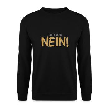 Bevor Du Fragst - NEIN - Cooler Spruch - Unisex Pullover - Schwarz - Vorne - Alina (178cm) & Michal (187cm)