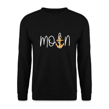 Moin mit Anker - Norddeutsche Begrüßung - Unisex Pullover - Schwarz - Vorne - Alina (178cm) & Michal (187cm)