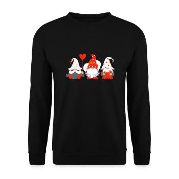 Lustiger Gnom hängt ein rotes Herz Valentinstag 2024 - Unisex Pullover - Schwarz - Vorne - Alina (178cm) & Michal (187cm)