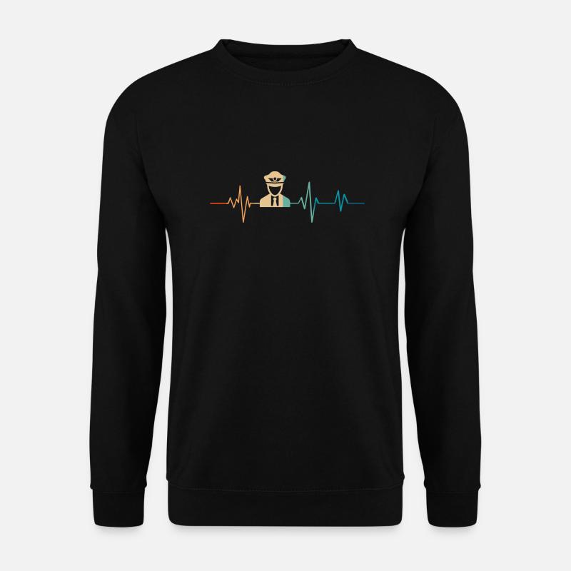 Heartbeat Retro Airplane Pilot - Unisex Sweatshirt - black
