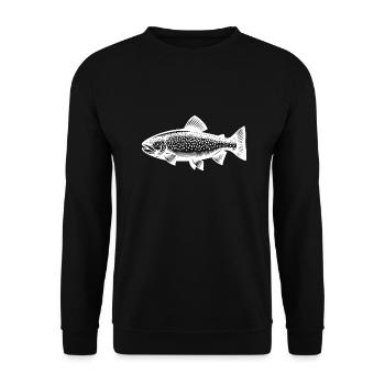 Vintage Regenbogenforelle - Angler Fischzeichnung - Unisex Pullover - Schwarz - Vorne - Alina (178cm) & Michal (187cm)