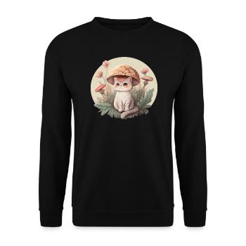 Aesthetic Cat Toadstool Hat Mushroom Cottagecore - Unisex Sweatshirt - black - Front - Alina (178cm) & Michal (187cm)