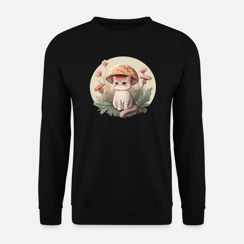 Ästhetische Katze Fliegenpilz Hut Pilz Cottagecore - Unisex Pullover - Schwarz