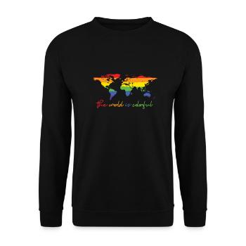 die Welt ist bunt, cooles Colordesign, engl - Unisex Pullover - Schwarz - Vorne - Alina (178cm) & Michal (187cm)