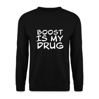 Boost is my Drug Auto Tuning Leidenschaft Geschenk - Unisex Pullover - Schwarz - Vorne - Alina (178cm) & Michal (187cm)