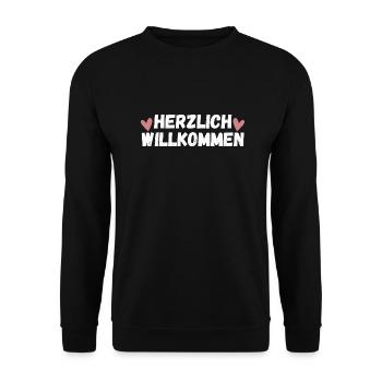 Herzlich Willkommen Herz Liebe - Unisex Pullover - Schwarz - Vorne - Alina (178cm) & Michal (187cm)