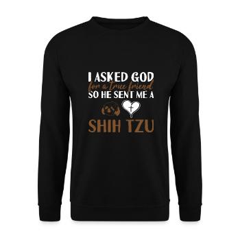 I Asked God Shih Tzu - Unisex Pullover - Schwarz - Vorne - Alina (178cm) & Michal (187cm)