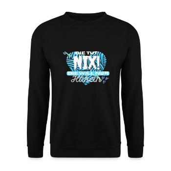 Die Tut Nix Die Will Nur Häkeln Blau Herz Herzen - Unisex Pullover - Schwarz - Vorne - Alina (178cm) & Michal (187cm)
