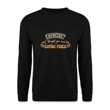 Exercise Extra Fries Zitat - Unisex Pullover - Schwarz - Vorne - Alina (178cm) & Michal (187cm)