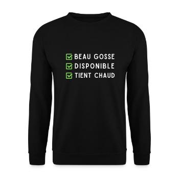 Beau gosse disponible tient chaud humour pour mec - Sweat-shirt Unisexe - noir - Devant - Alina (178cm) & Michal (187cm)