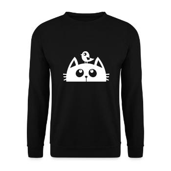 Katze Vogel niedlich - Unisex Pullover - Schwarz - Vorne - Alina (178cm) & Michal (187cm)