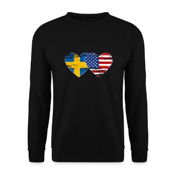 Sweden USA Flag Heart Used - Unisex Sweatshirt - black - Front - Alina (178cm) & Michal (187cm)
