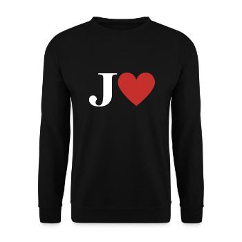Buchstabe j rotes Herz - Unisex Pullover - Schwarz - Vorne - Alina (178cm) & Michal (187cm)