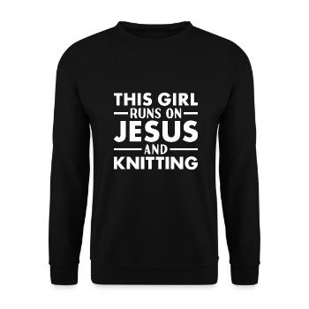 Knitter This Girl Runs On Jesus Knitting - Unisex Sweatshirt - black - Front - Alina (178cm) & Michal (187cm)