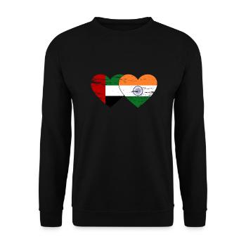 Vereinigte Arabische Emirate Indien Flagge Herz - Unisex Pullover - Schwarz - Vorne - Alina (178cm) & Michal (187cm)