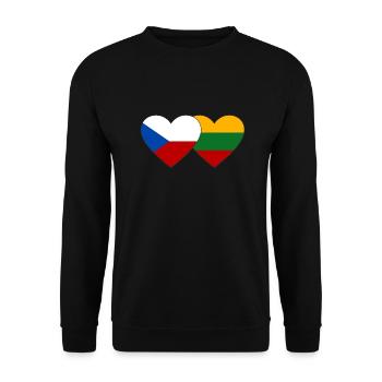 Tschechien Litauen Flagge Herz - Unisex Pullover - Schwarz - Vorne - Alina (178cm) & Michal (187cm)