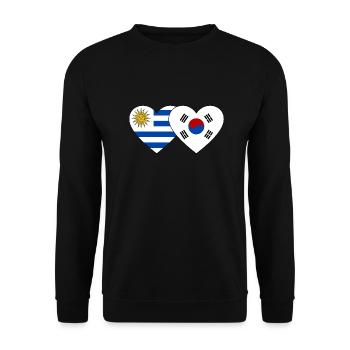 Uruguay Südkorea Flagge Herz - Unisex Pullover - Schwarz - Vorne - Alina (178cm) & Michal (187cm)