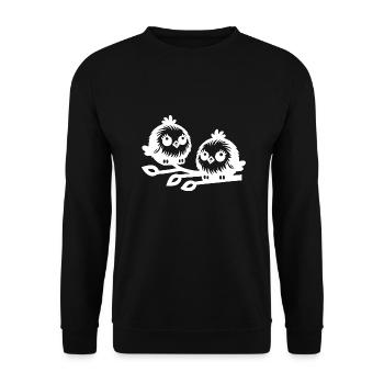 Zwei kleine niedliche Vögel in Cartoon Style - Unisex Pullover - Schwarz - Vorne - Alina (178cm) & Michal (187cm)