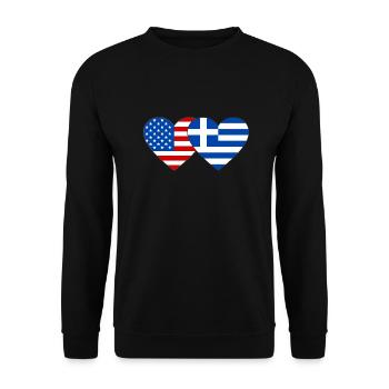 USA Griechenland Flagge Herz - Unisex Pullover - Schwarz - Vorne - Alina (178cm) & Michal (187cm)