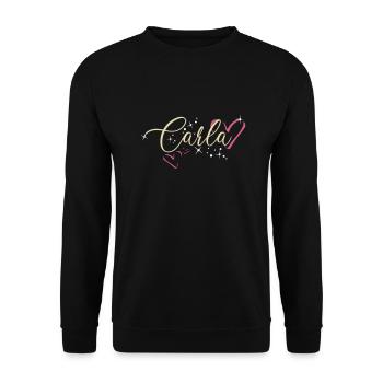 Carla Surname First name Calligraphy Heart - Unisex Sweatshirt - black - Front - Alina (178cm) & Michal (187cm)