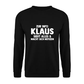 Klaus - Unisex Pullover - Schwarz - Vorne - Alina (178cm) & Michal (187cm)