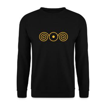 Licht im Herzen Körbler Schutzsymbol Sonne Symbol - Unisex Pullover - Schwarz - Vorne - Alina (178cm) & Michal (187cm)