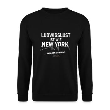 Ludwigslust ist wie New York - Unisex Pullover - Schwarz - Vorne - Alina (178cm) & Michal (187cm)