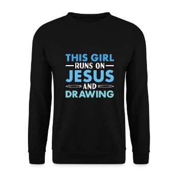Drawer This Girl Runs On Jesus And Drawing - Unisex Sweatshirt - black - Front - Alina (178cm) & Michal (187cm)