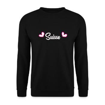 SCHWEIZ. LAND. GENF. HUMOR. FLAGGE - Unisex Pullover - Schwarz - Vorne - Alina (178cm) & Michal (187cm)