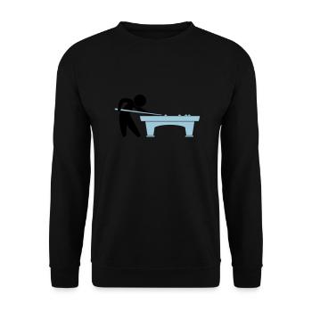 A pool player is on the pool table - Unisex Sweatshirt - black - Front - Alina (178cm) & Michal (187cm)