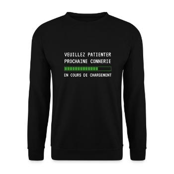 veuillez patienter prochaine connerie en cours - Sweat-shirt Unisexe - noir - Devant - Alina (178cm) & Michal (187cm)