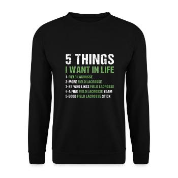 Sport 5 Things I Want In Life Field Lacrosse - Unisex Sweatshirt - black - Front - Alina (178cm) & Michal (187cm)