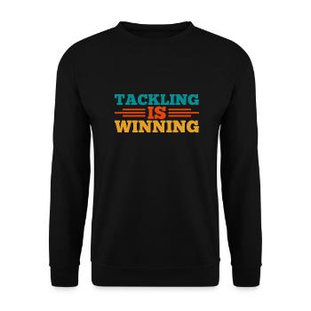 Defender Tackling Is Winning Football - Unisex Pullover - Schwarz - Vorne - Alina (178cm) & Michal (187cm)
