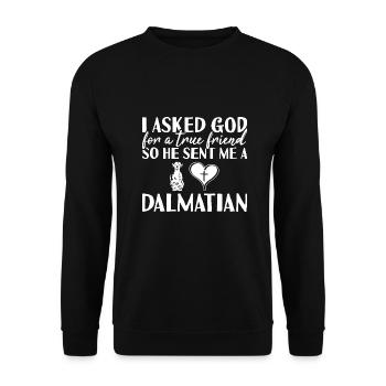 I Asked God Dalmatian - Unisex Sweatshirt - black - Front - Alina (178cm) & Michal (187cm)