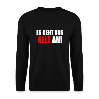 Es geht uns alle an - Unisex Pullover - Schwarz - Vorne - Alina (178cm) & Michal (187cm)