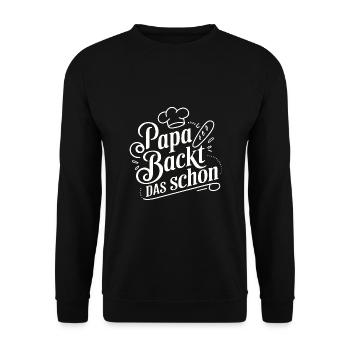 Papa backt das schon - unser backender Papa - Unisex Pullover - Schwarz - Vorne - Alina (178cm) & Michal (187cm)