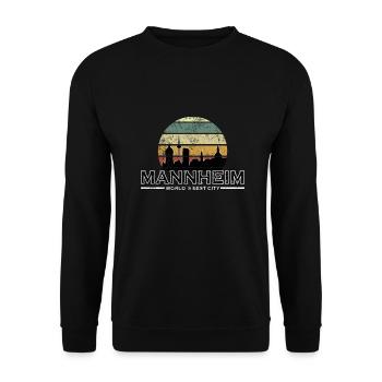 Lustig Mannheim Retro - Unisex Pullover - Schwarz - Vorne - Alina (178cm) & Michal (187cm)