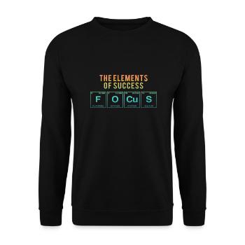 Lustiger Spruch: FOCUS - The Elements of Succes - Unisex Pullover - Schwarz - Vorne - Alina (178cm) & Michal (187cm)