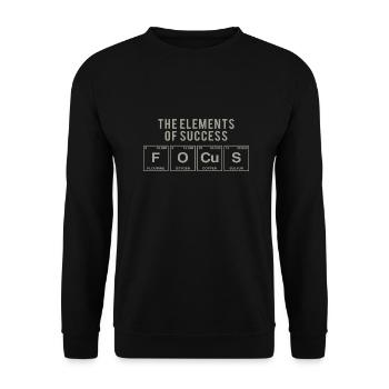Lustiger Spruch: FOCUS - The Elements of Succes - Unisex Pullover - Schwarz - Vorne - Alina (178cm) & Michal (187cm)