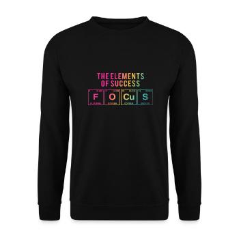 Lustiger Spruch: FOCUS - The Elements of Succes - Unisex Pullover - Schwarz - Vorne - Alina (178cm) & Michal (187cm)