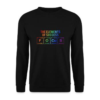 Lustiger Spruch: FOCUS - The Elements of Succes - Unisex Pullover - Schwarz - Vorne - Alina (178cm) & Michal (187cm)
