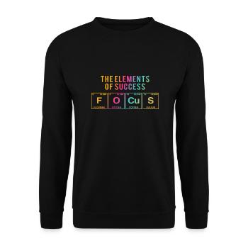Lustiger Spruch: FOCUS - The Elements of Succes - Unisex Pullover - Schwarz - Vorne - Alina (178cm) & Michal (187cm)