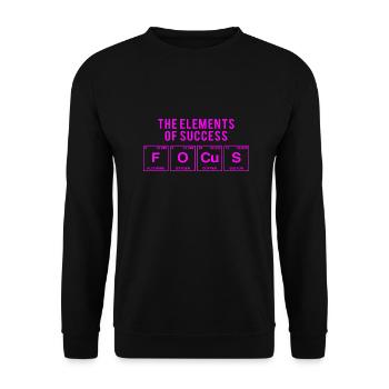 Lustiger Spruch: FOCUS - The Elements of Succes - Unisex Pullover - Schwarz - Vorne - Alina (178cm) & Michal (187cm)