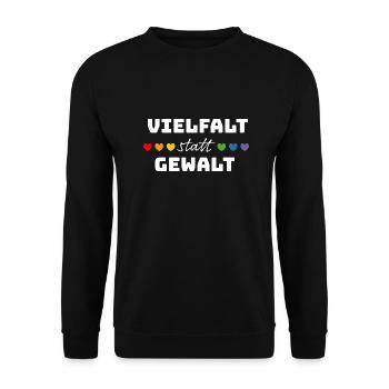 Regenbogenherzchen Vielfalt statt Gewalt weiss - Unisex Pullover - Schwarz - Vorne - Alina (178cm) & Michal (187cm)
