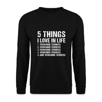5 choses que j’aime dans la vie Yorkshire Terrier - Sweat-shirt Unisexe - noir - Devant - Alina (178cm) & Michal (187cm)