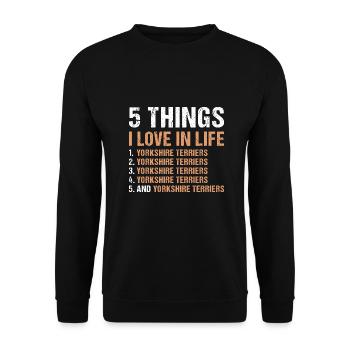 5 choses que j’aime dans la vie Yorkshire Terrier - Sweat-shirt Unisexe - noir - Devant - Alina (178cm) & Michal (187cm)