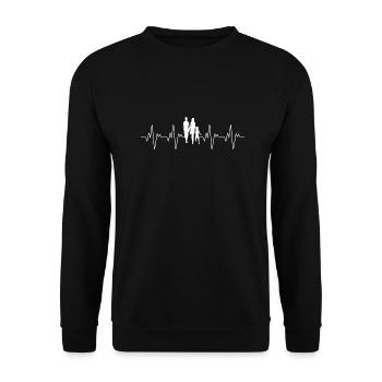 Familie Herzschlag Eltern - Unisex Pullover - Schwarz - Vorne - Alina (178cm) & Michal (187cm)